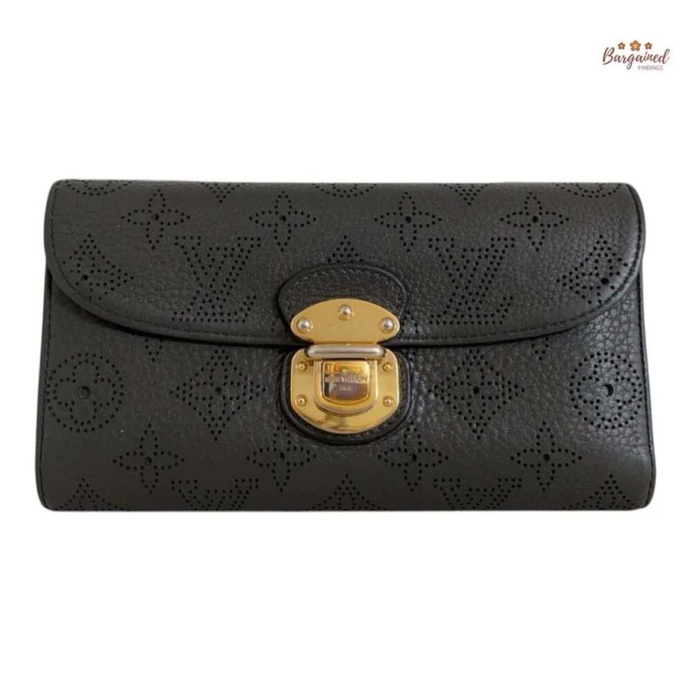 Authentic Louis Vuitton Dark Gray Monogram Mahina Leather Amelia Long Wallet